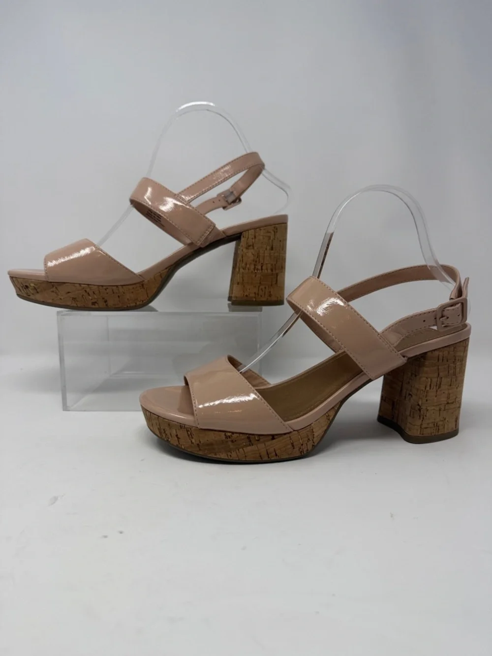 Reaction Kenneth Cole Platform Nude Patent Cork Block Heel Sandals Size 10M